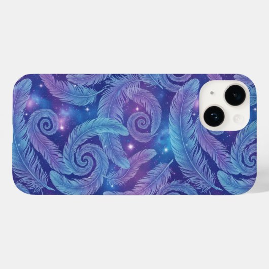 Cosmic Teal-Purple Feather Swirl Pattern Case-Mate iPhone Hülle (Rückseite (Horizontal))