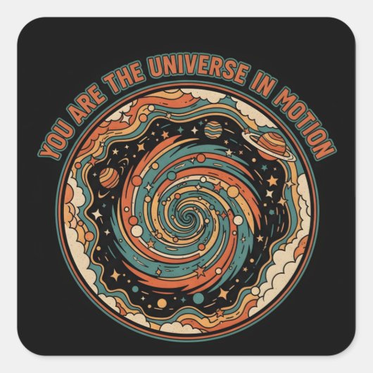 Cosmic Universe In Motion - Retro tee Quadratischer Aufkleber (Vorderseite)
