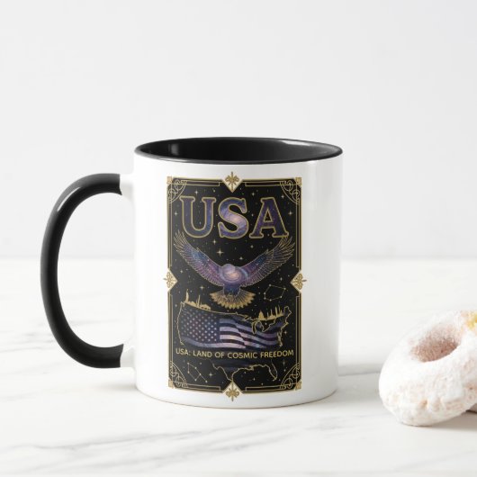 Cosmic USA Eagle Celestial Map Art Tasse (Mit Donut)