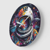 Cosmic Voyager Astronaut Nebula Wall Clock Große Wanduhr (Winkel)