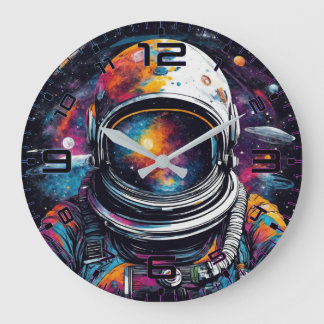 Cosmic Voyager Astronaut Nebula Wall Clock Große Wanduhr