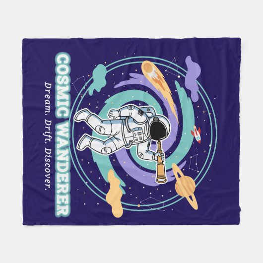 Cosmic Wanderer Astronaut Telescop Fleecedecke (Vorderseite (Horizontal))