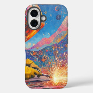 Cosmic Welder - Abstrakter Schweißkunst-Druck iPhone 16 Hülle
