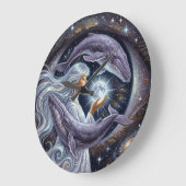 Cosmic Whale and the Girl | Surreal Wall Clock Große Wanduhr (Winkel)