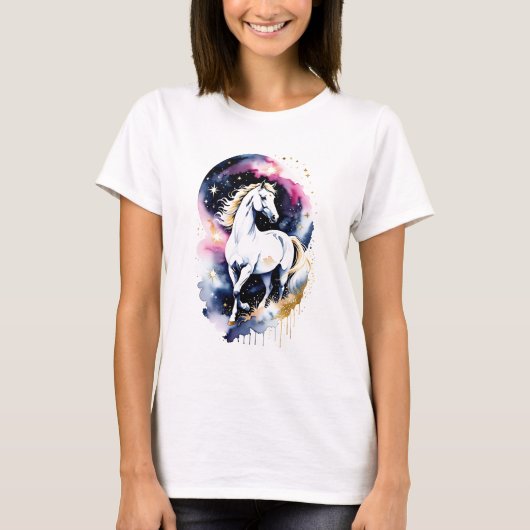 Cosmic White Horse T-Shirt (Vorderseite)