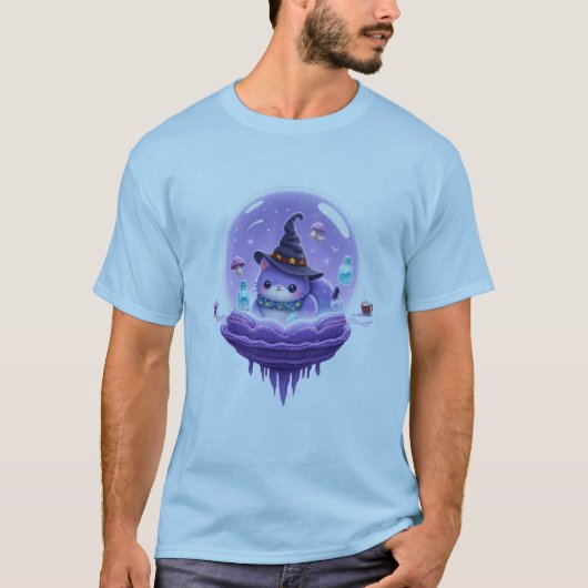 Cosmic Witch Cat Crystal Ball Kawaii Magic Tee (Vorderseite)