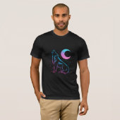 Cosmic Wolf Howl – Neon Moon and Stars T-Shirt (Vorne ganz)