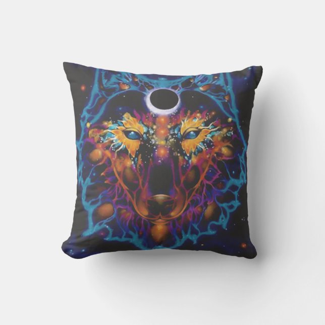 "Cosmic Wolf Pillow - Mystical Galaxy Art Kissen (Vorderseite)