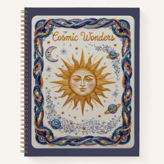Cosmic Wonders Embroidered Sun and Planets Journal Notizblock (Vorderseite)