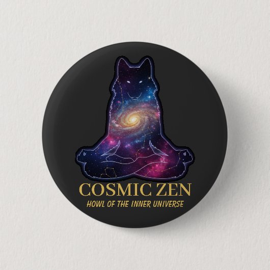 Cosmic Zen Wolf – Meditating Galaxy Spirit Animal Button (Vorderseite)