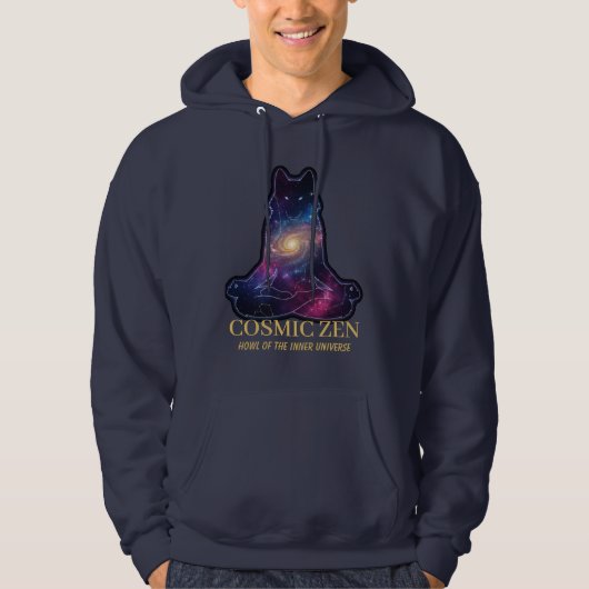 Cosmic Zen Wolf – Meditating Galaxy Spirit Animal Hoodie (Vorderseite)
