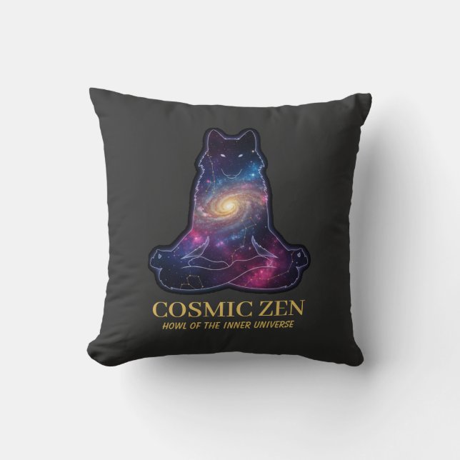 Cosmic Zen Wolf | Meditating Galaxy Spirit Animal  Kissen (Vorderseite)