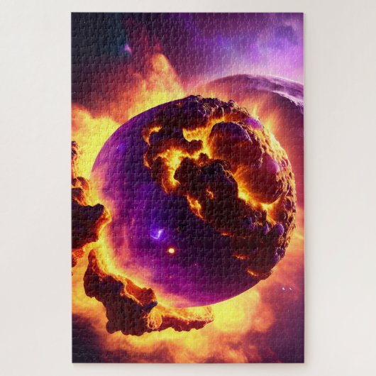 Cosmische Explosionsgefahr Orange und Lila Nebel Puzzle (Vertikal)