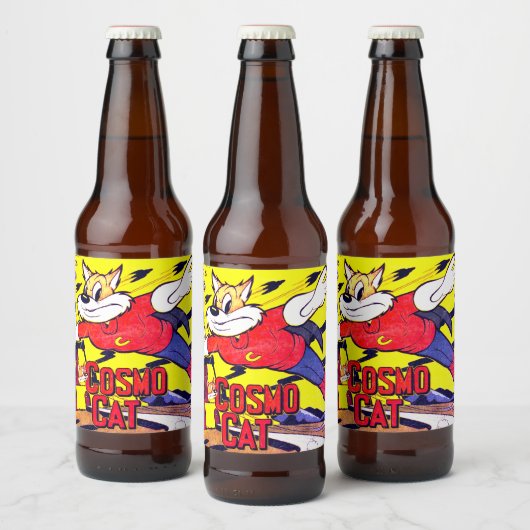 Cosmo Cat No.5, Funny Vintage Comic Book Cover Bierflaschenetikett (Flaschen)