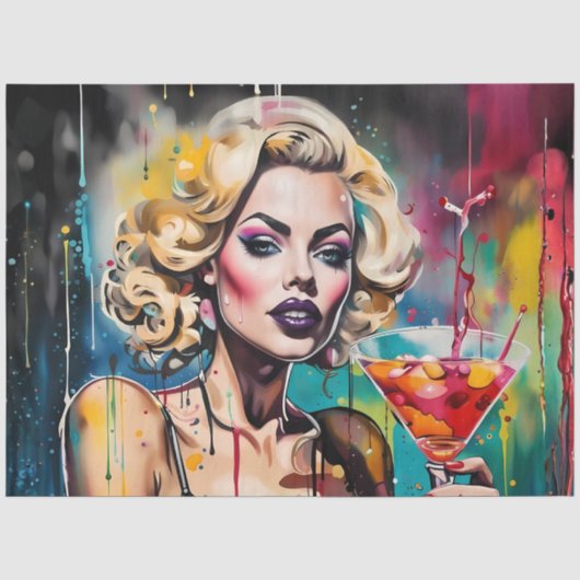 Cosmo Cocktail Frau Decoupage Papier – Glam (Vorderseite)