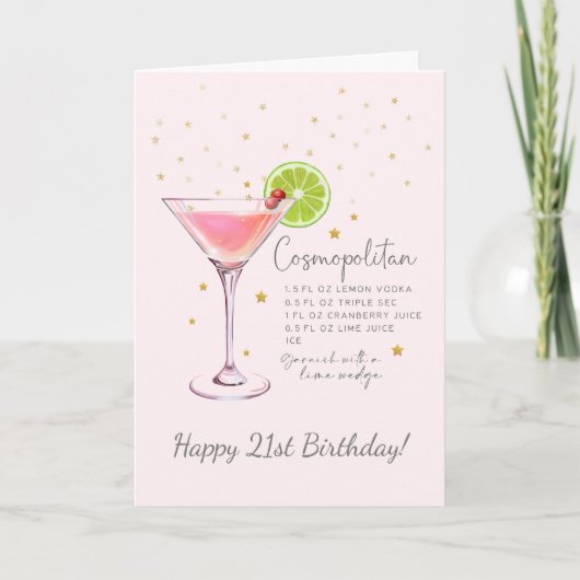 Cosmopolitan Cocktail 21. Happy Birthday Card Karte (Vorderseite)