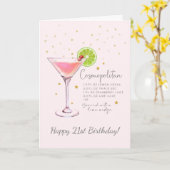 Cosmopolitan Cocktail 21. Happy Birthday Card Karte (Gelbe Blume)