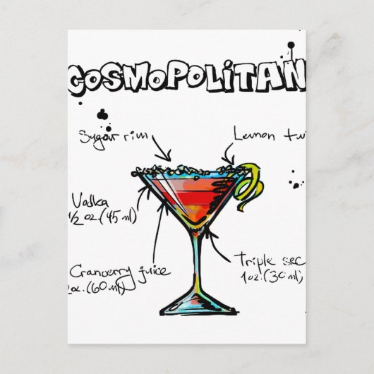 Cosmopolitan Cocktail Rezept Postkarte (Vorderseite)