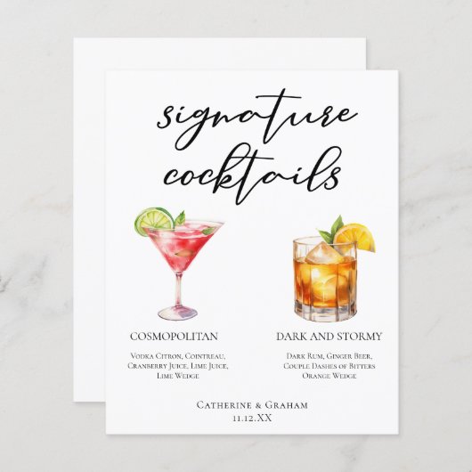 Cosmopolitan Dark Stormy Signature Cocktails Menu (Vorne/Hinten)