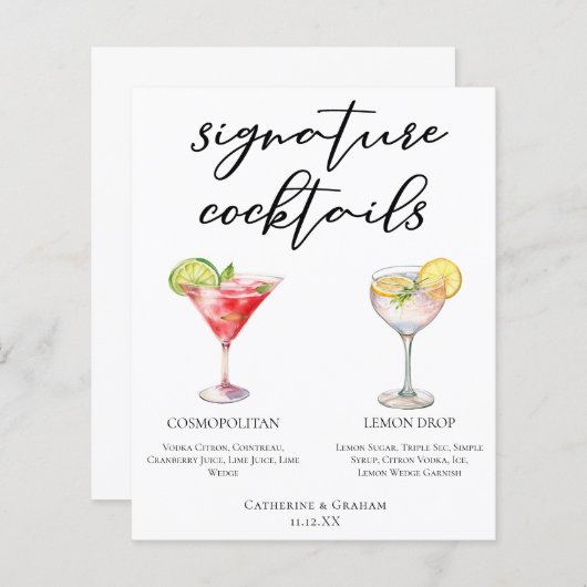 Cosmopolitan Lemon Drop Signature Cocktails Menü (Vorne/Hinten)
