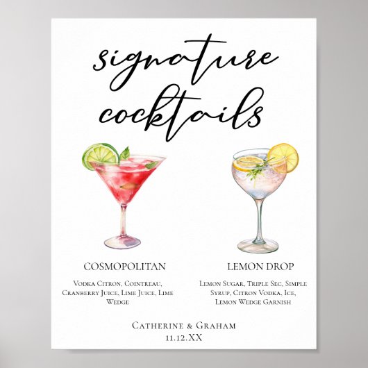 Cosmopolitan Lemon Drop Signature Cocktails Menü Poster (Vorne)