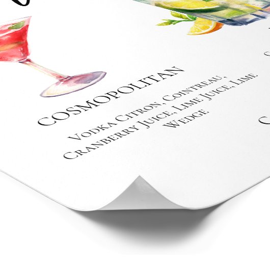 Cosmopolitan Mojito Signature Cocktails Menü Poster (Ecke)