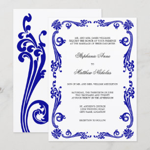 Cosmopolitan Royal Blue Blühe Wirbel Hochzeit Einladung