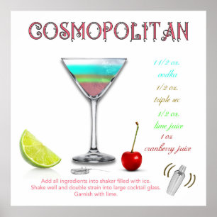 Cosmopolitan Vintage Cocktail Rezept Poster