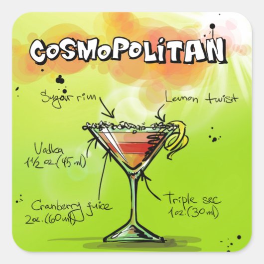 Cosmopoliter Cocktail Quadratischer Aufkleber (Vorderseite)