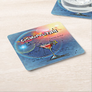Cosmopolitischer Cocktail (#2 von 12 Sets mit Reze Rechteckiger Pappuntersetzer