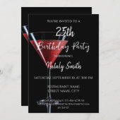 Cosmopolitischer Cocktail mit Kirsche auf schwarz Einladung (Vorne/Hinten)