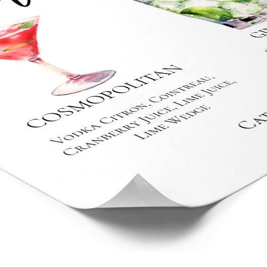 Cosmopolitisches Menü für Gin & Tonspur Cocktails Poster (Ecke)