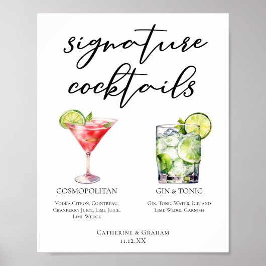 Cosmopolitisches Menü für Gin & Tonspur Cocktails Poster (Vorne)