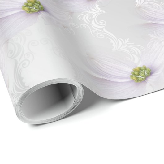 Cosmos-Blume auf White Wedding Elegance Geschenkpapier (Rolleneckpunkt)