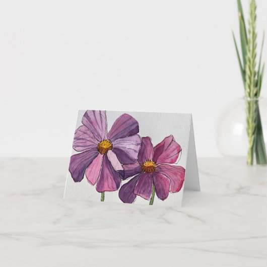 Cosmos Blume Originale Art Note Card Dankeskarte (Vorderseite)