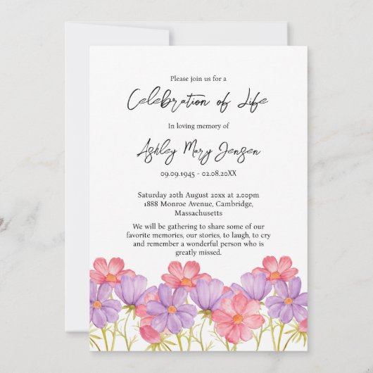 Cosmos Celebration of Life Photo Funeral Einladung (Rückseite)