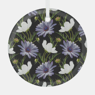Cosmos Daisy Floral Nahtlose Collage Ornament Aus Glas