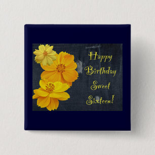 Cosmos Floral Birthday 16 . Geburtstag Button