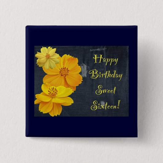Cosmos Floral Birthday 16 . Geburtstag Button (Vorderseite)