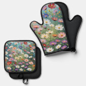 Cosmos Garden Abstrakt Ofenhandschuh & Topflappen-Set (Vorderseite/Rückseite)