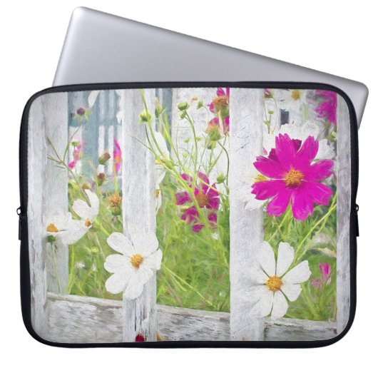 Cosmos Garden mit Zaun Laptopschutzhülle (Vorderseite)