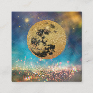 *~* Cosmos Gold Moon Shaman Glitzer Stars Quadratische Visitenkarte