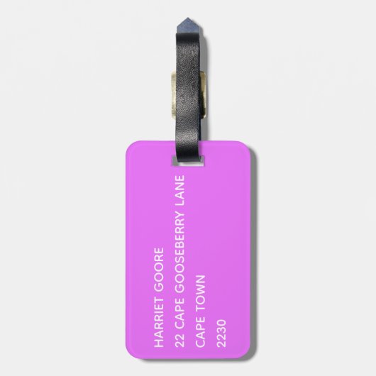 Cosmos lila Farbname Gepäckanhänger (Rückseite vertikal)
