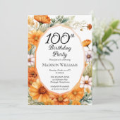 Cosmos | Marigolds Floral 100th Birthday Party Einladung (Stehend Vorderseite)