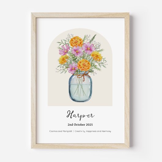 Cosmos Ringelblume Oktober Geburtsmonatsblumenpost Poster