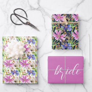 Cosmos Rosa und Blau Hochzeits-  Geschenkpapier Set