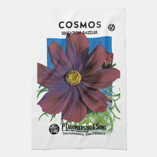 Cosmos-Samenpaket-Etikett Geschirrtuch (Vertikal)