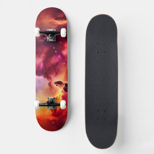 Cosmos Space Sky Roter Nebel Skateboard (Vorderseite)
