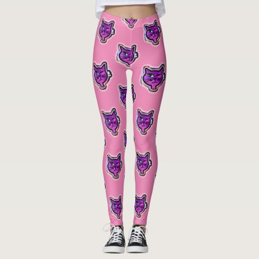 Cosmos Sparkle Winking Cat Cartoon Style Leggings (Vorderseite)