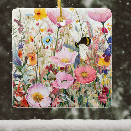Cosmos-Wiese und Wildblumen mit Bee Boho Keramikornament